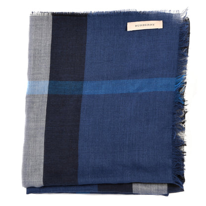 Burberry Wool Silk Gauze Ombre Giant Check Scarf Cadet Blue 2 of 4