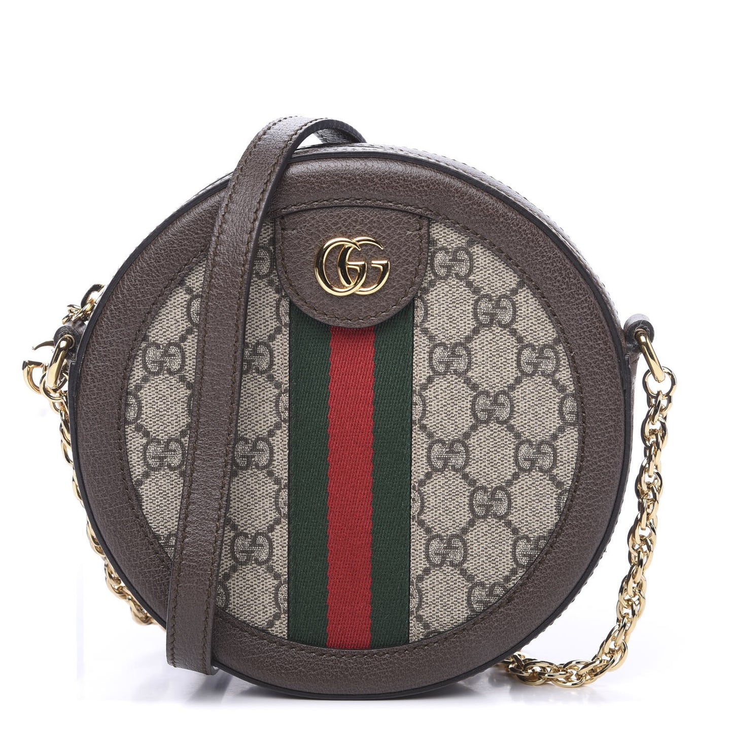 GG Supreme Monogram Web Mini Ophidia Round Shoulder Bag Brown