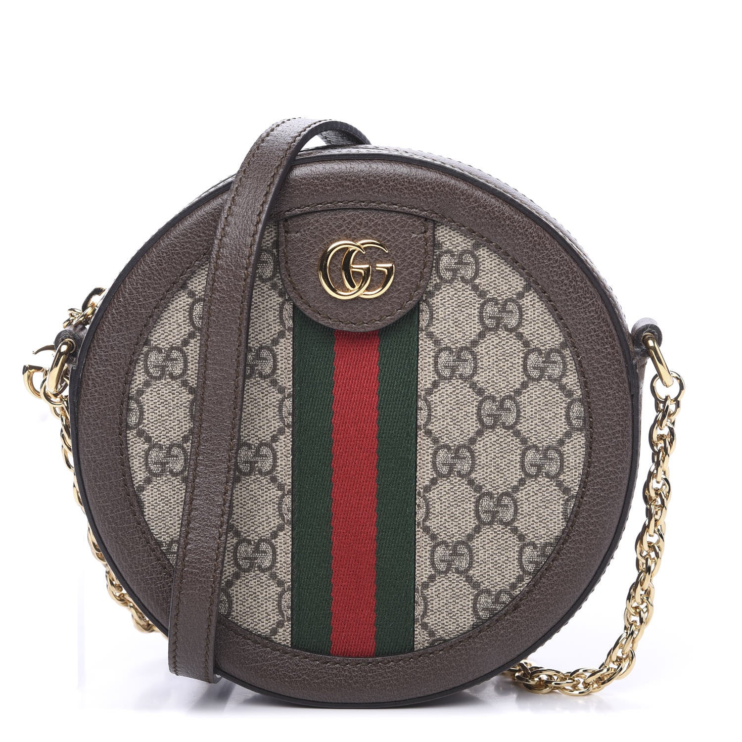 Gucci GG Supreme Monogram Web Mini Ophidia Round Shoulder Bag Brown 1 of 9