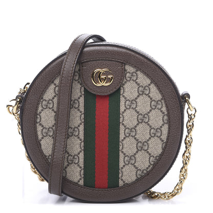 Gucci GG Supreme Monogram Web Mini Ophidia Round Shoulder Bag Brown 1 of 9