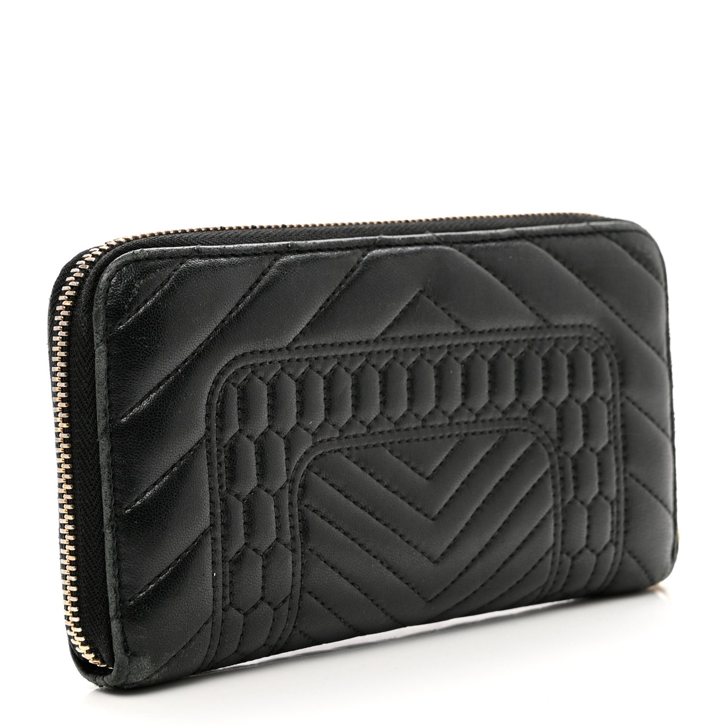 Calfskin Quilted Serpenti Zip Around Wallet Black