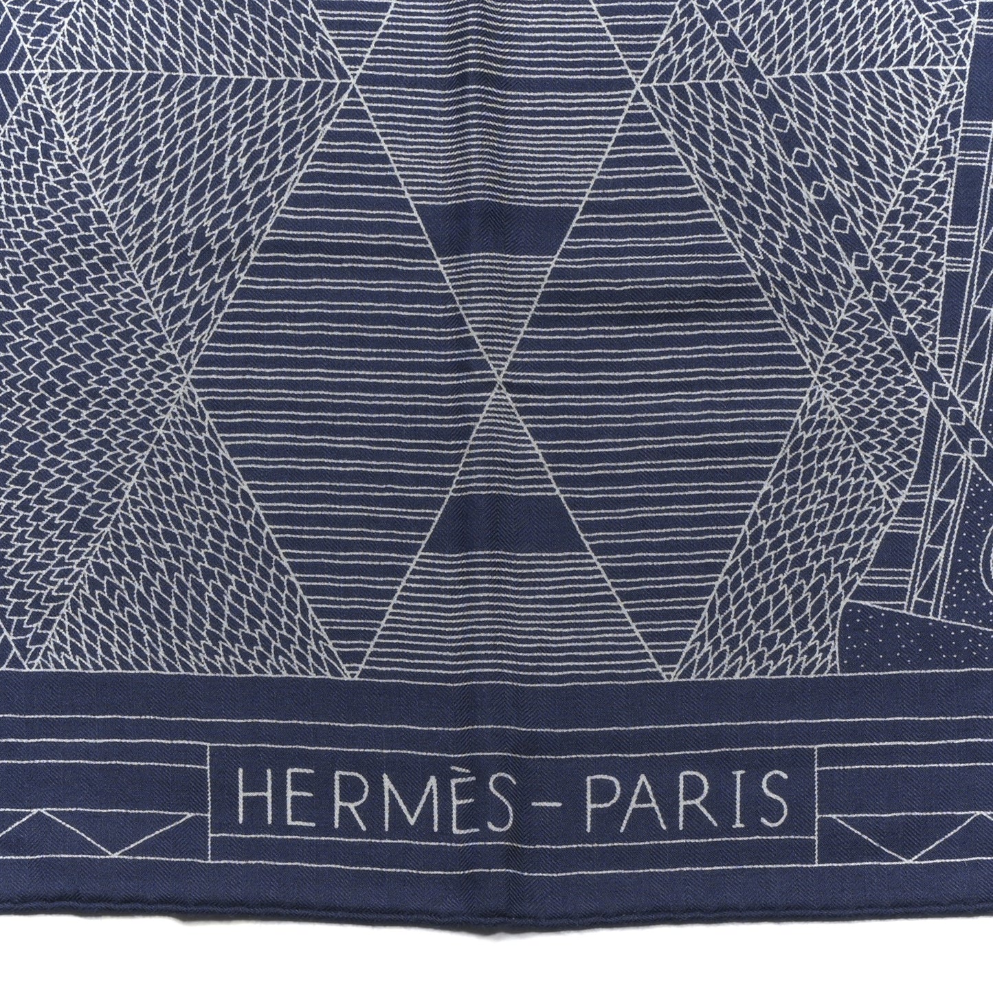 Cashmere Silk Patchwork Horse Shawl 140 Bleu De Chine Blanc