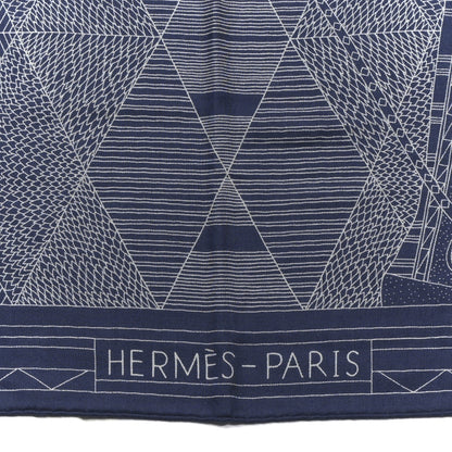Hermes Cashmere Silk Patchwork Horse Shawl 140 Bleu De Chine Blanc 2 of 6