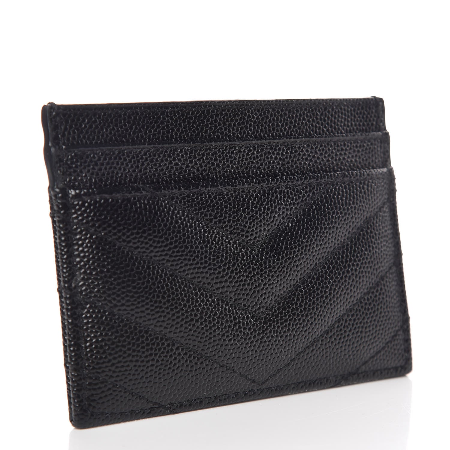 Saint Laurent Grain De Poudre Matelasse Chevron Monogram Credit Card Case Black 3 of 8