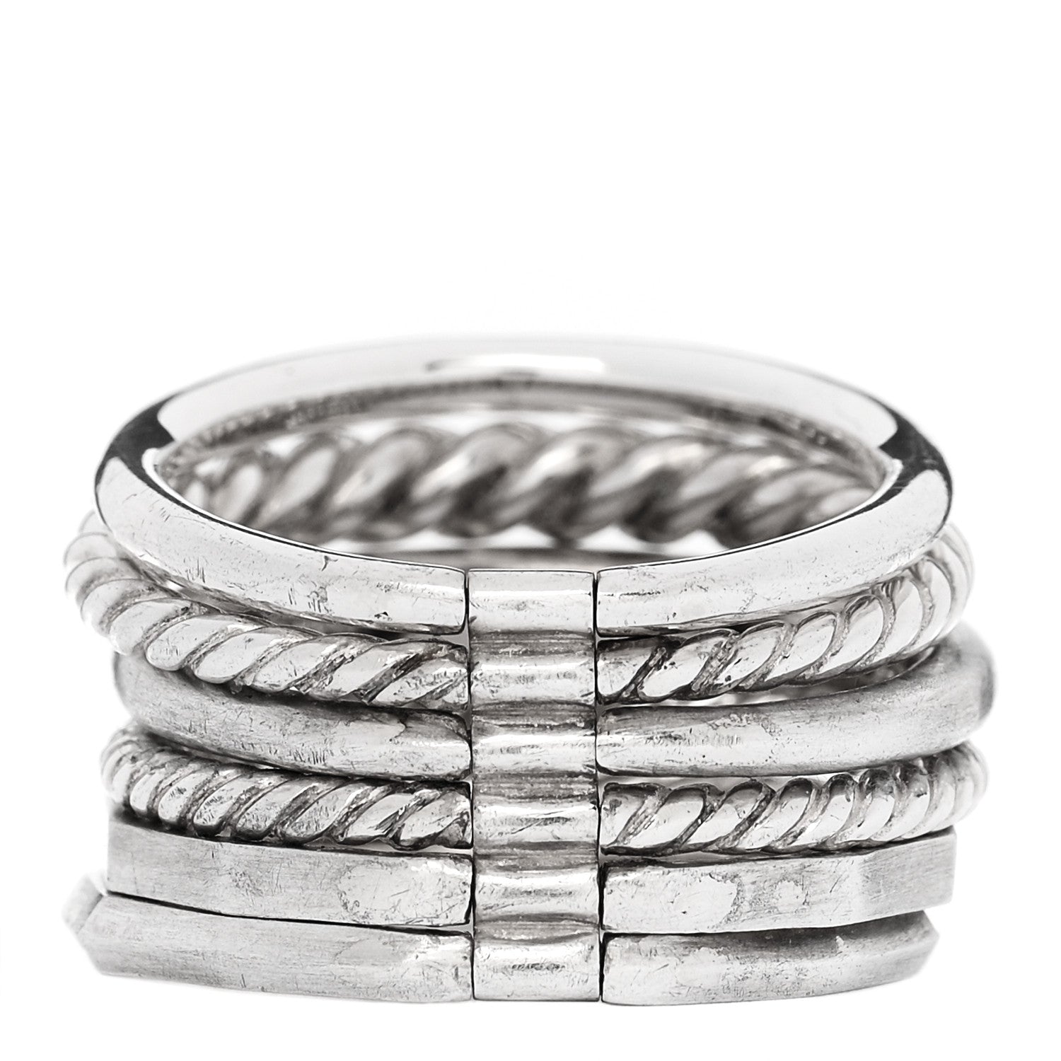 David Yurman Sterling Silver Diamond 16mm Stax Wide Stacked Ring 57 8 3 of 4