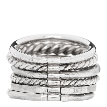 David Yurman Sterling Silver Diamond 16mm Stax Wide Stacked Ring 57 8 3 of 4
