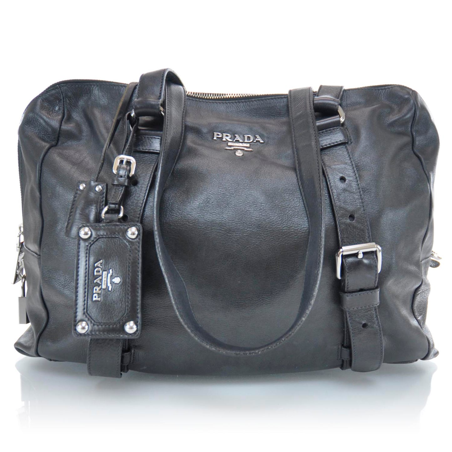 Leather Buckle Satchel Nero Black