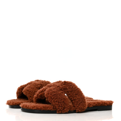 Hermes Woolskin Oran Sandals 38 Cognac 3 of 8
