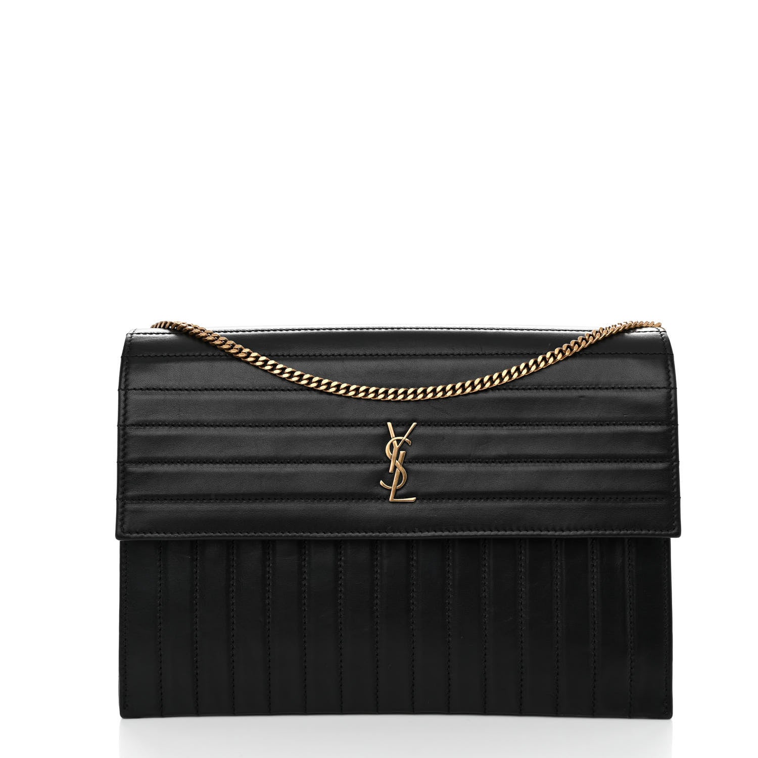 Saint Laurent Calfskin Matelasse Victoire Chain Wallet Black 1 of 9