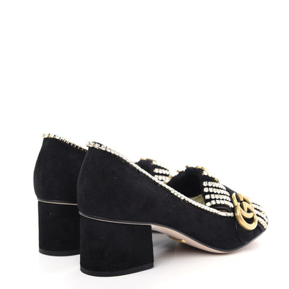 Gucci Kid Scamosciato Crystal GG Marmont Fringe 50mm Loafer Pumps 36.5 Black 4 of 11