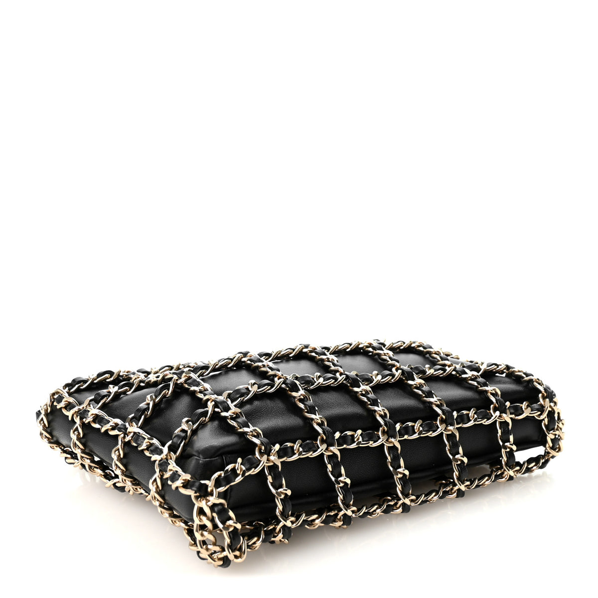 Lambskin Chain Frame Shoulder Bag Black