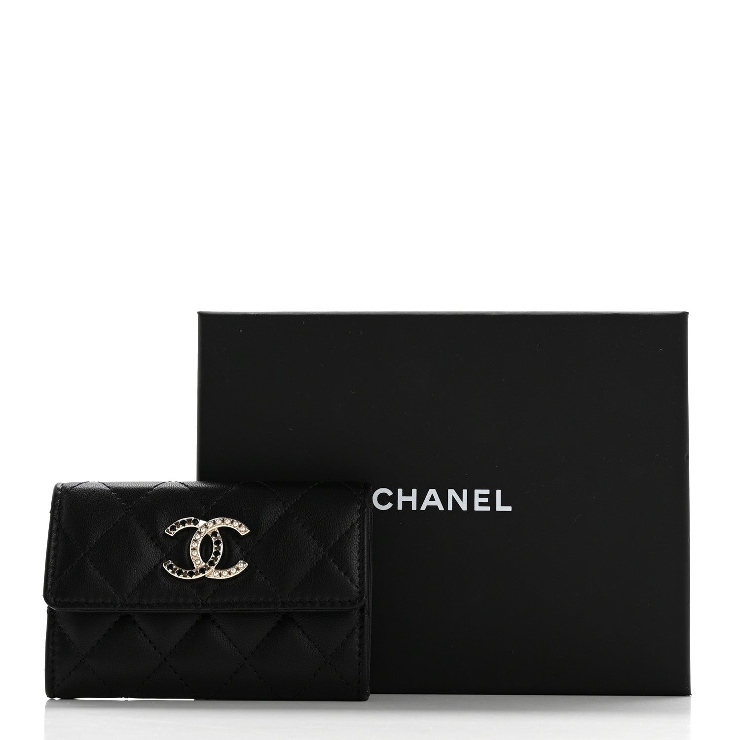 Chanel Lambskin Pearl Enamel Quilted Flap Card Holder Black 8 of 8