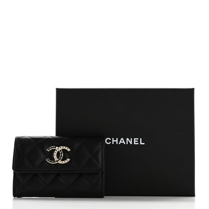 Chanel Lambskin Pearl Enamel Quilted Flap Card Holder Black 8 of 8