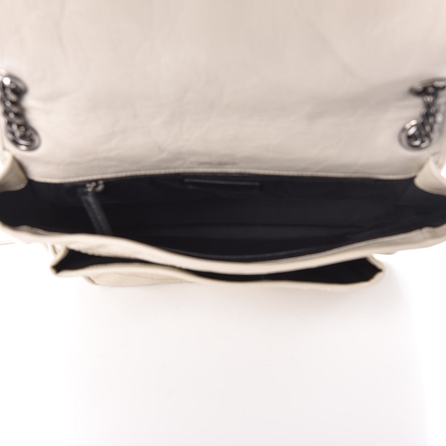 Crinkled Calfskin Matelasse Monogram Medium Niki Chain Satchel Ivory