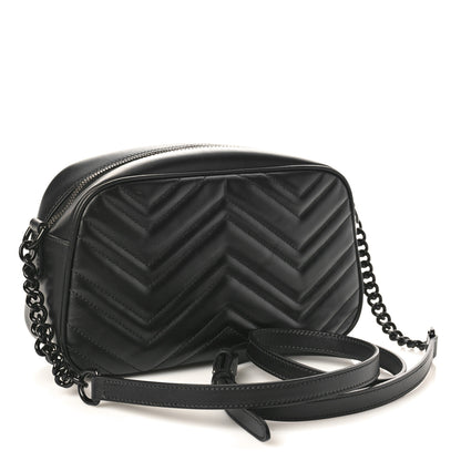 Gucci Calfskin Matelasse Monochrome Small GG Marmont Chain Shoulder Bag Black 2 of 7