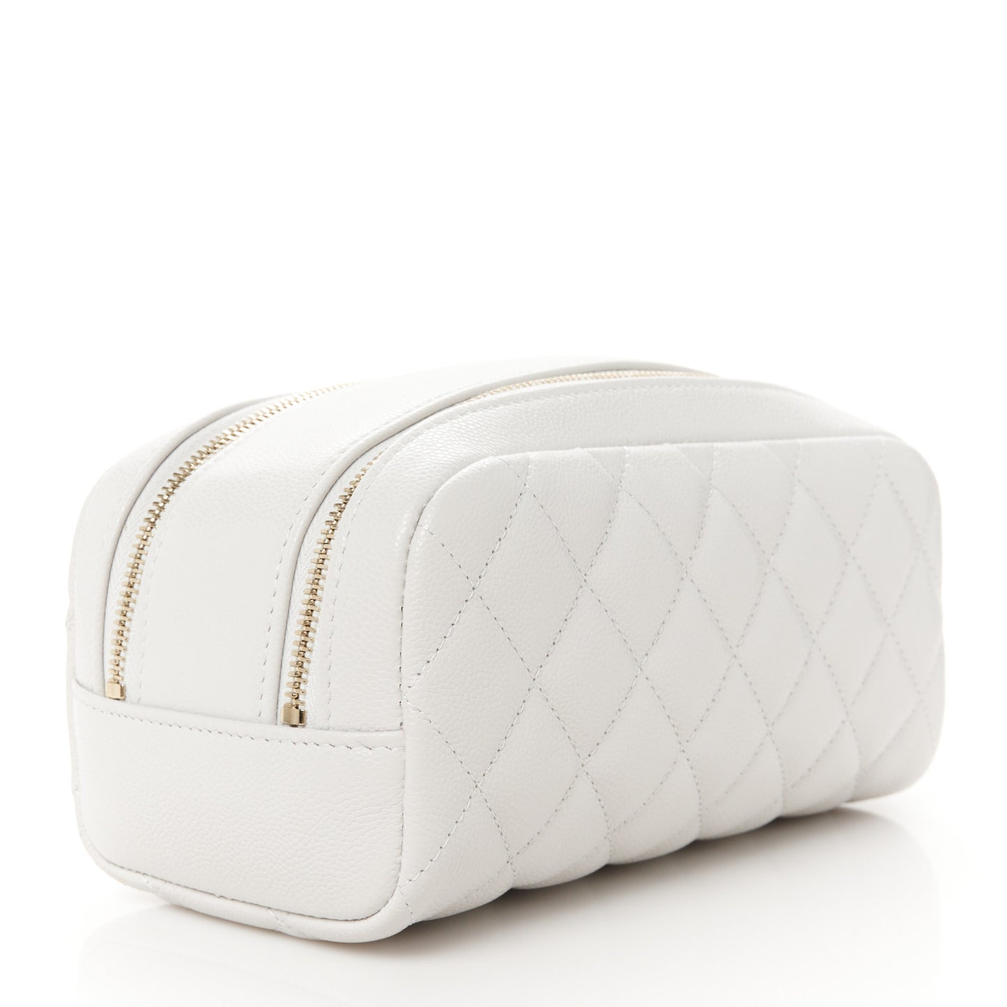 Caviar Quilted Toiletry Case With Chain Light Grey