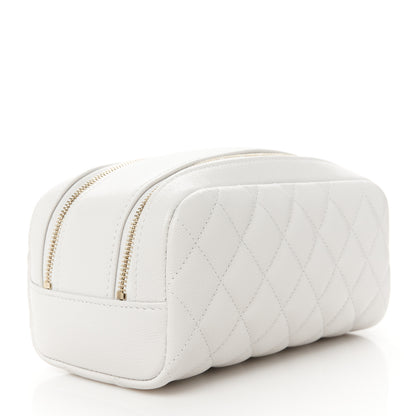 Chanel Caviar Quilted Toiletry Case With Chain Light Grey 3 of 12
