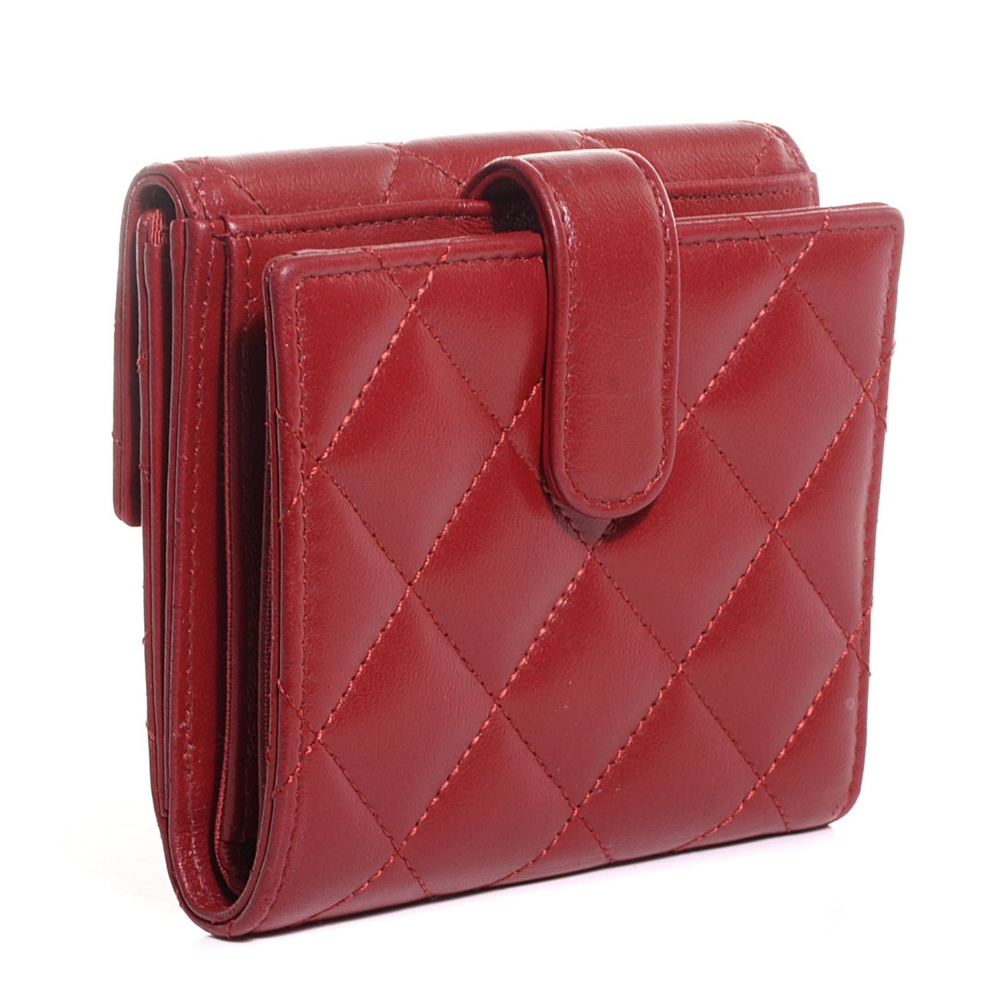 Lambskin Quilted French Wallet Red