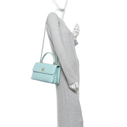 Chanel Lambskin Chevron Quilted Small Trendy CC Flap Dual Handle Bag Light Blue 2 of 10