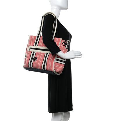Chanel Striped Canvas CC Small Tote Pink White Black 2 of 13