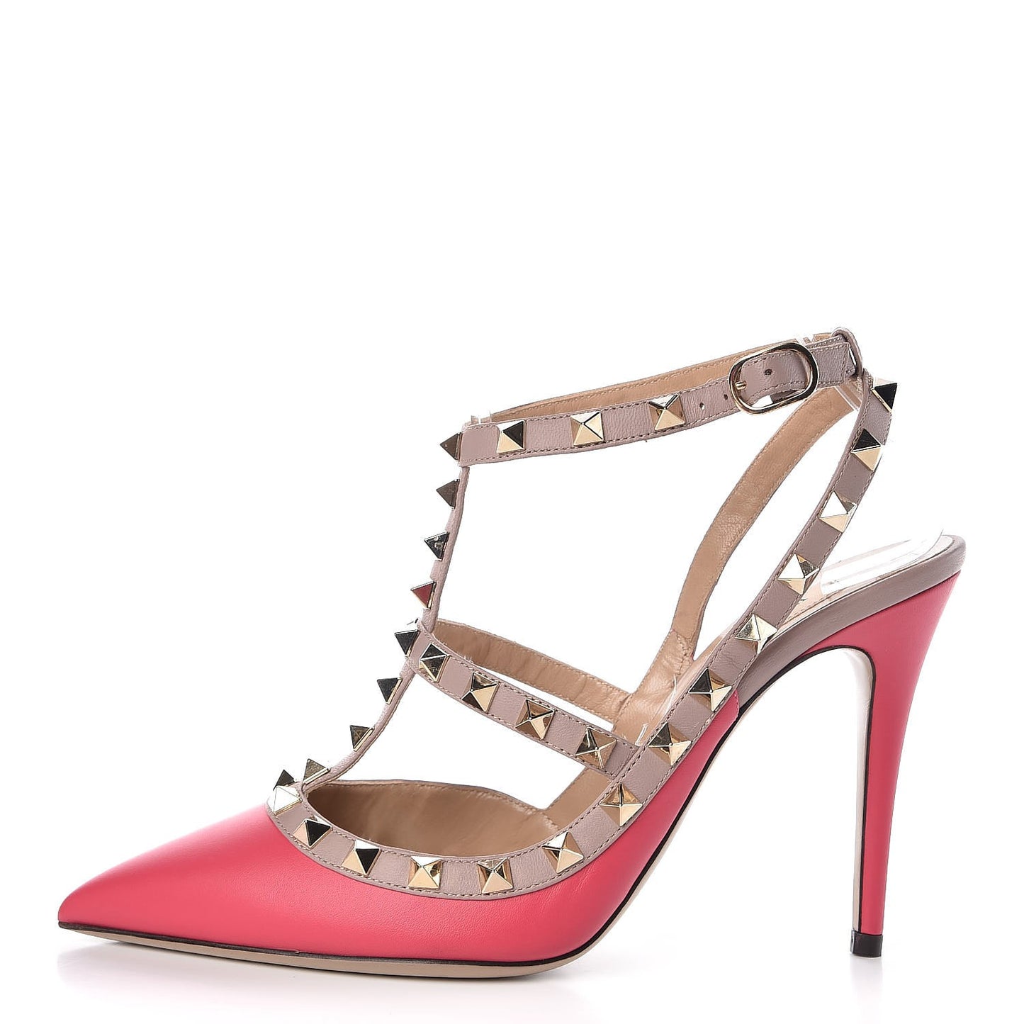 Calfskin Nappa Rockstud Ankle Strap 100mm Pumps 37.5 Deep Fuxia Poudre