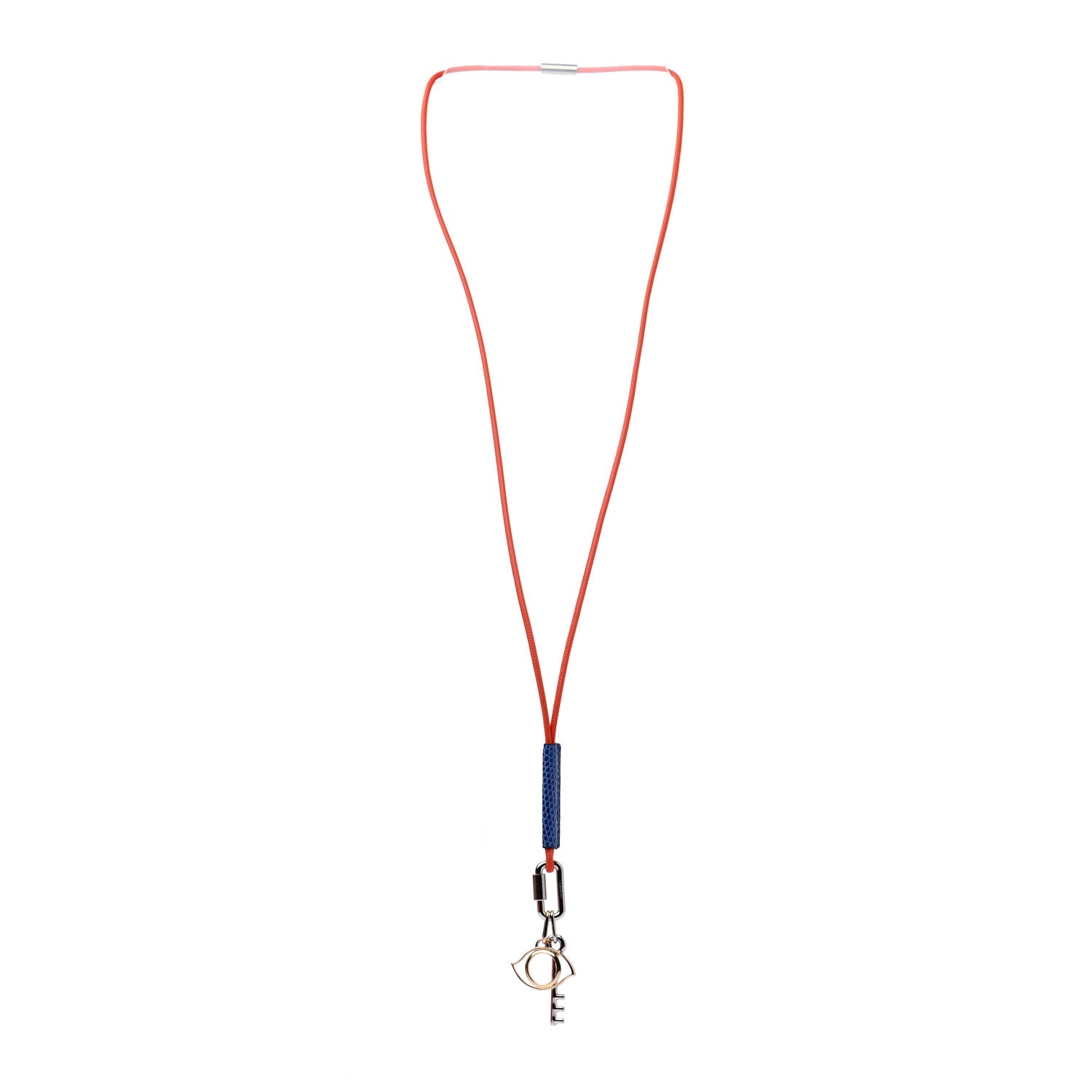 Hermes Lizard Palladium Permabrass Curiosite Pendant Necklace Orange 3 of 9