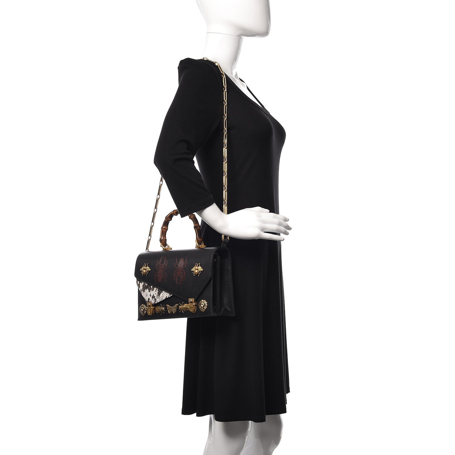 Calfskin Snakeskin Studded Small Ottilia Top Handle Bag Black