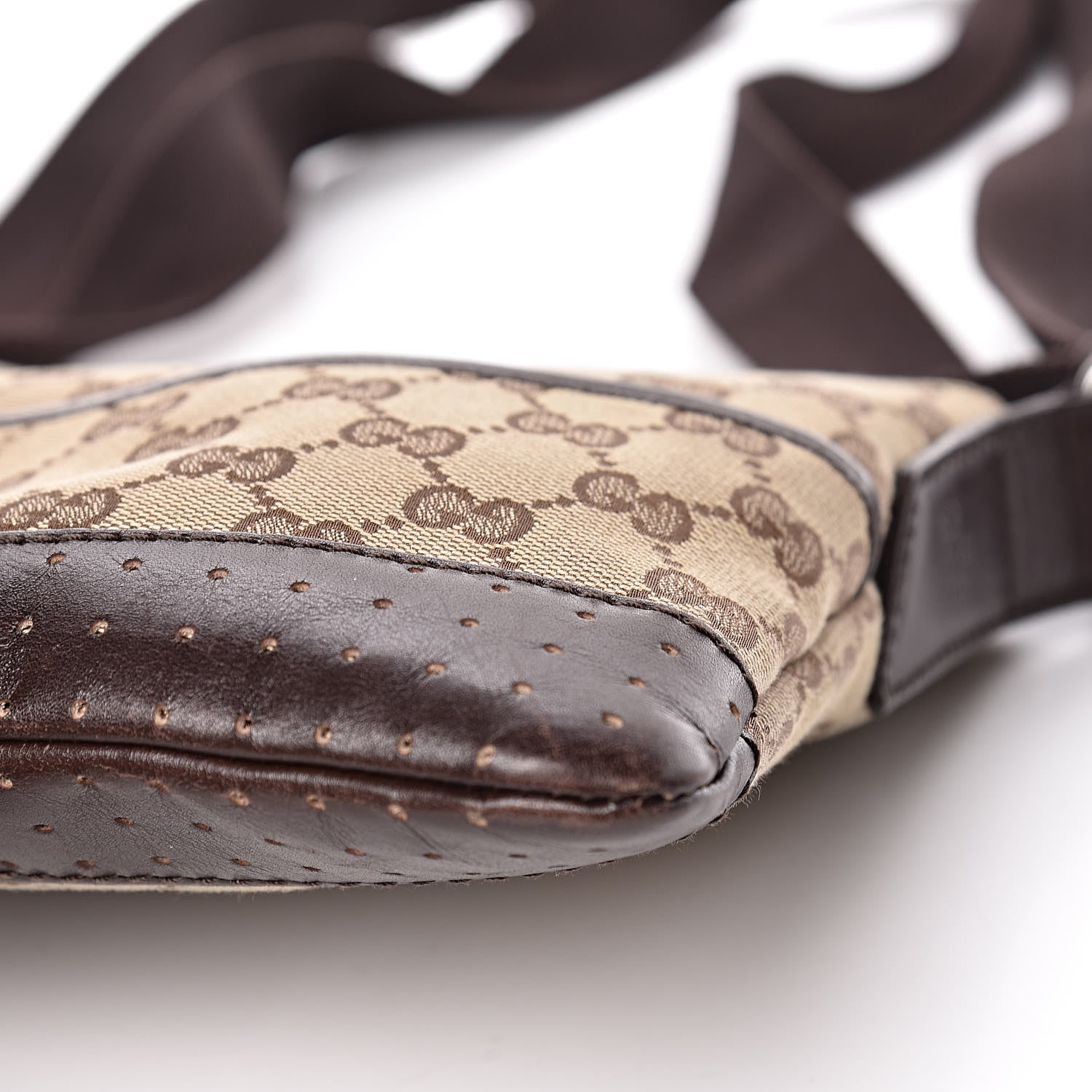 Gucci Monogram Calfskin Perforated Small Flat Messenger Bag Dark Brown 5 of 12