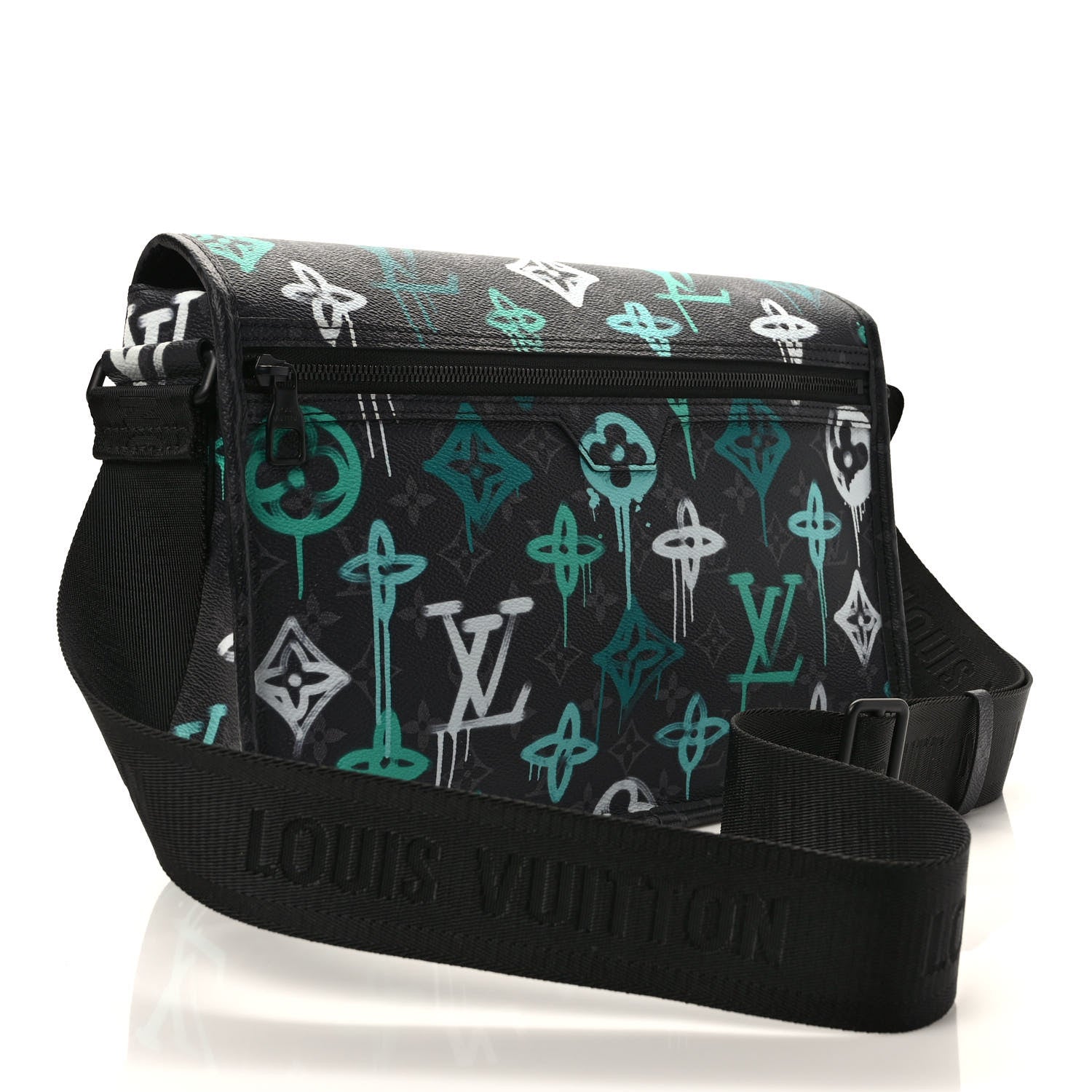 Louis Vuitton Monogram Eclipse LV Graffiti Archy Messenger MM Green Lights 3 of 9