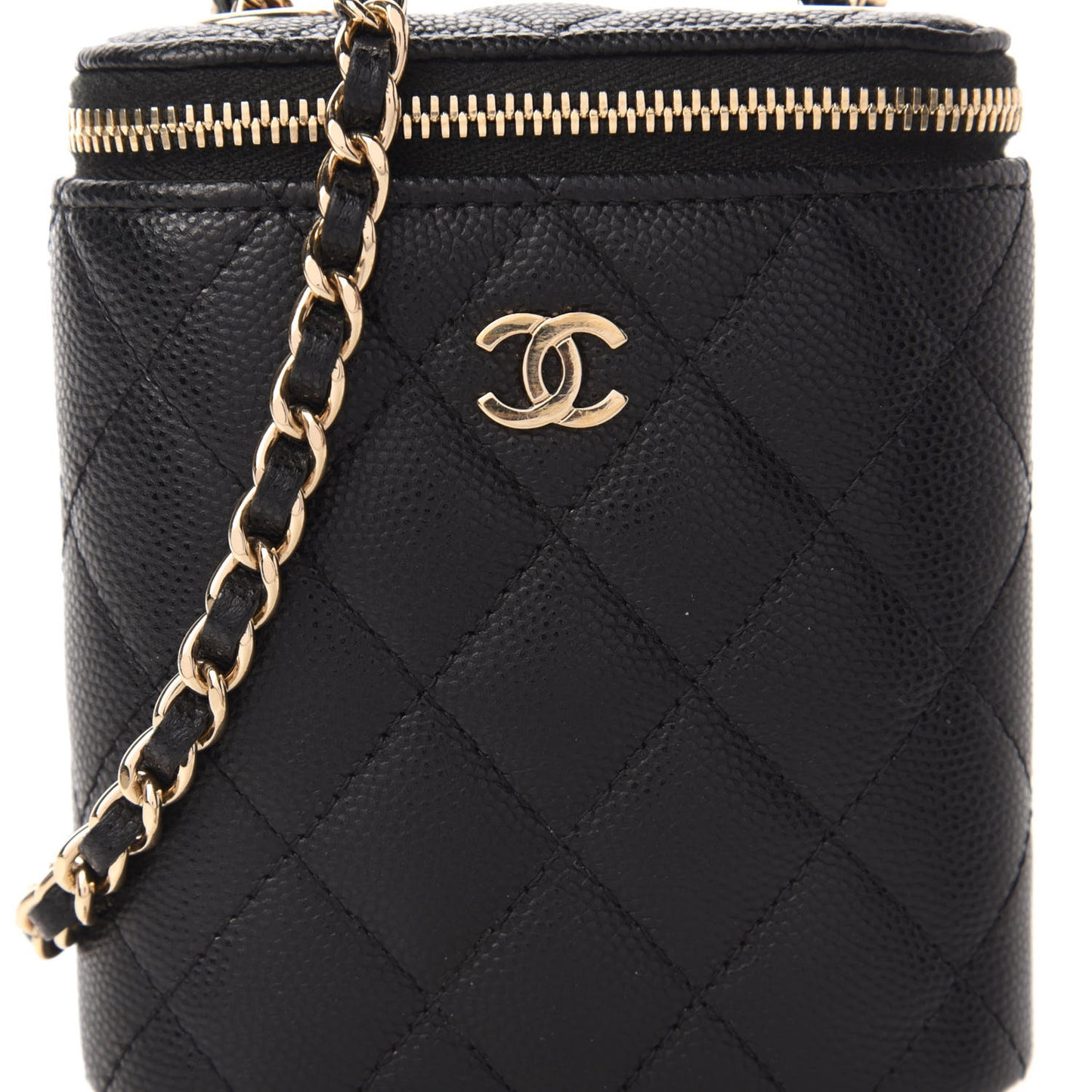 Caviar Quilted Small Vertical Coco Beauty Vanity Case With Chain Black