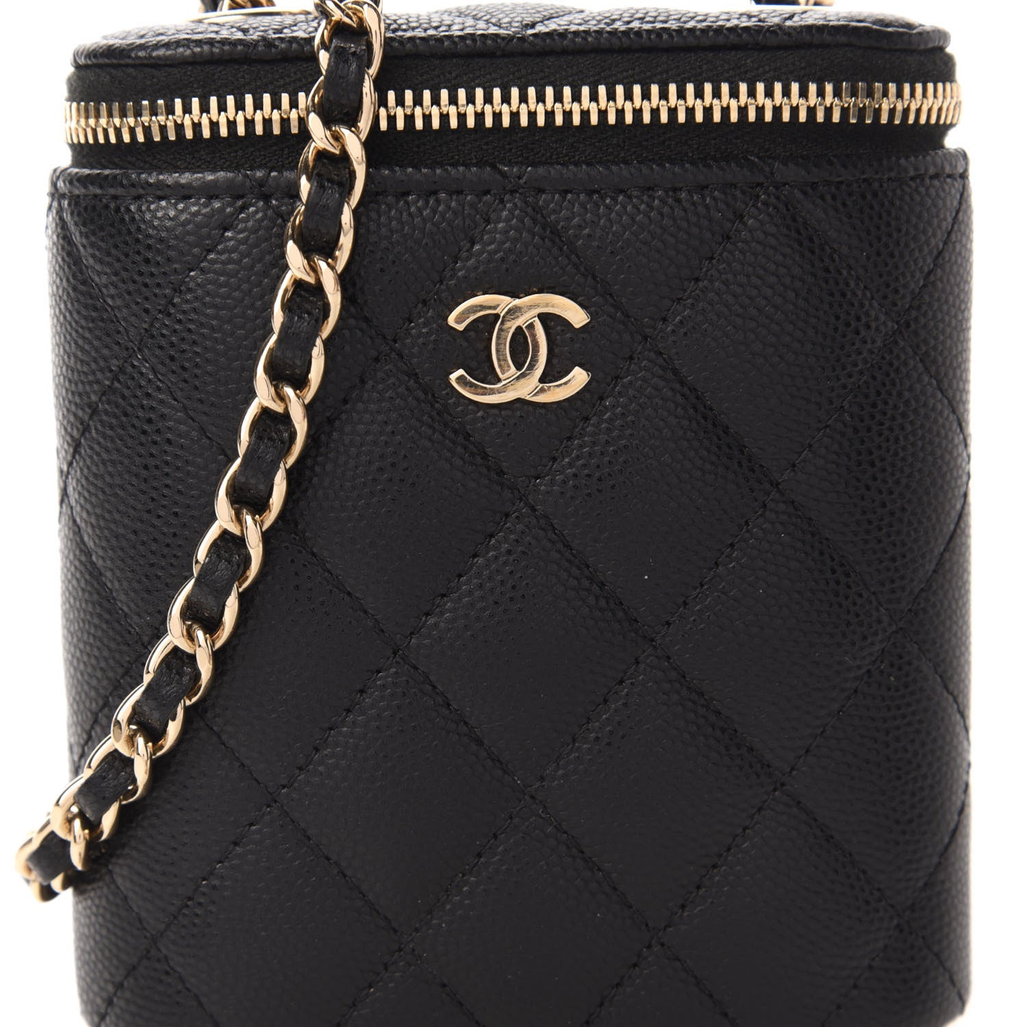 Chanel Caviar Quilted Small Vertical Coco Beauty Vanity Case With Chain Black 10 of 10