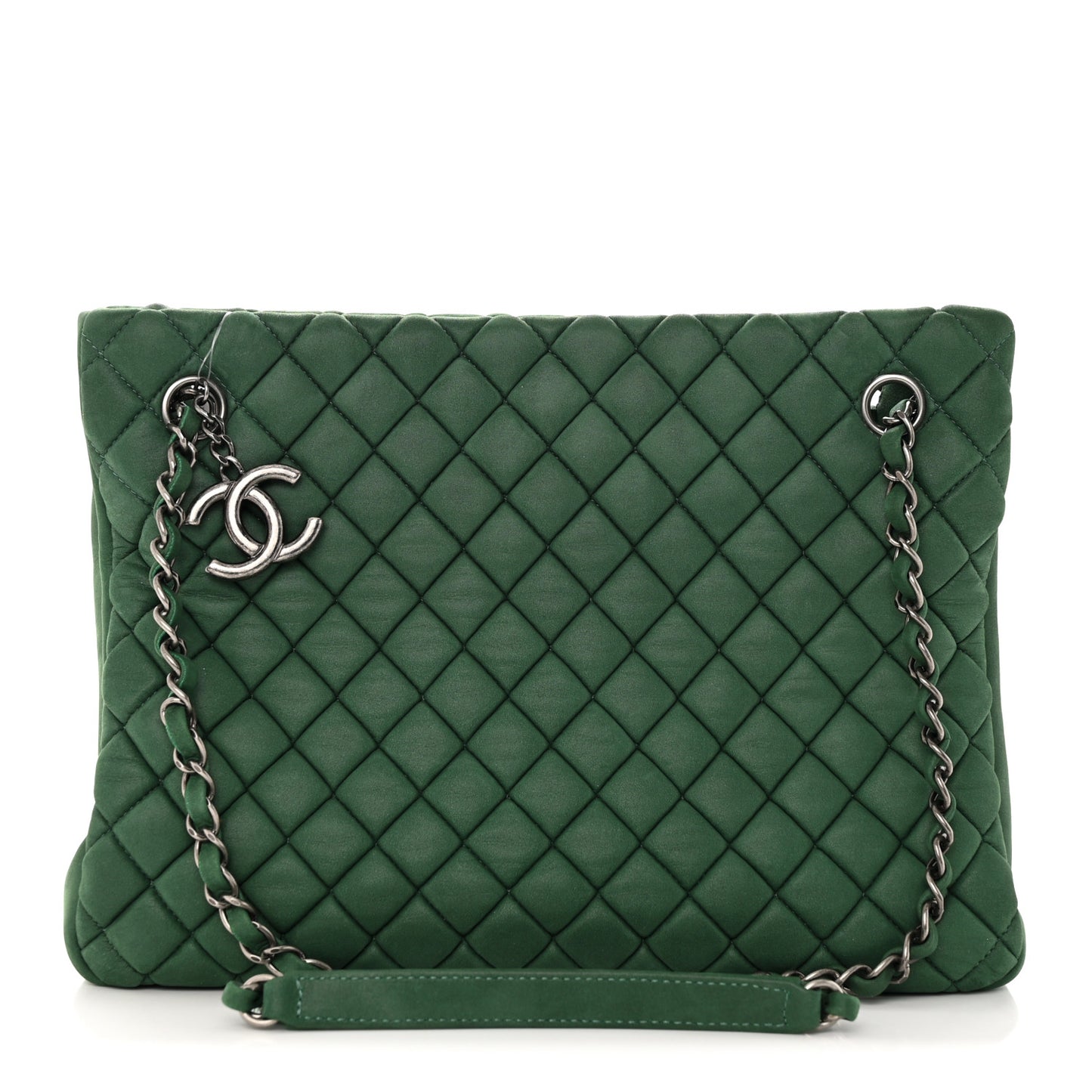 Iridescent Calfskin Quilted New Bubble Tote Vert Fonce