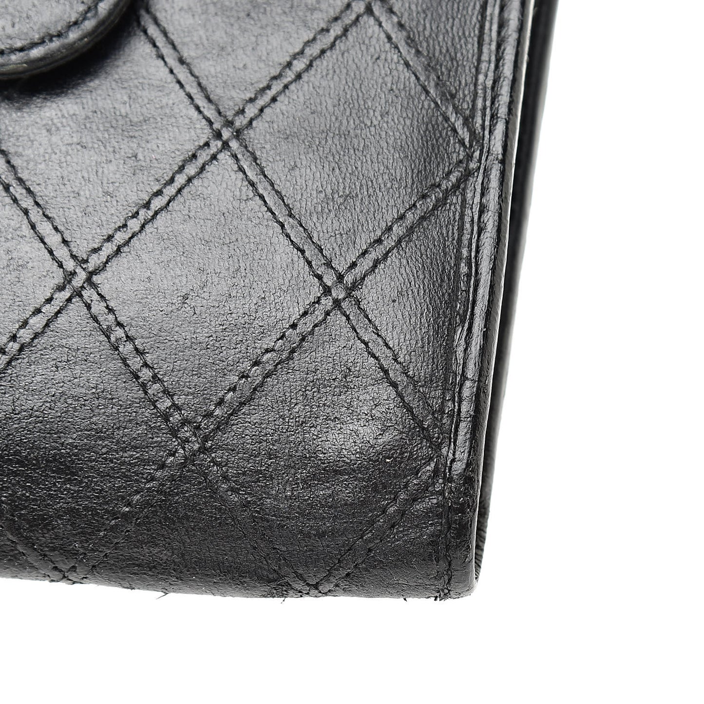 Lambskin Stitched Compact French Wallet Black
