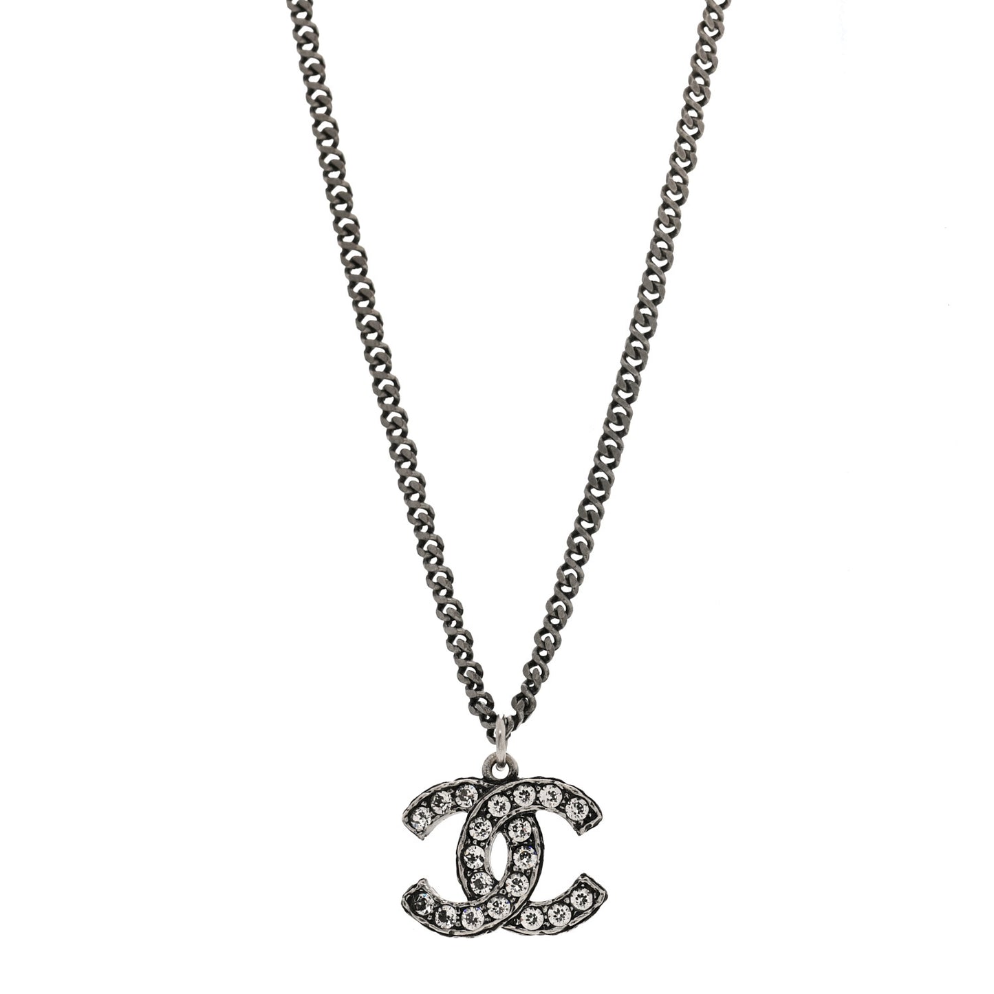 Pearl Crystal CC Pendant Necklace Silver