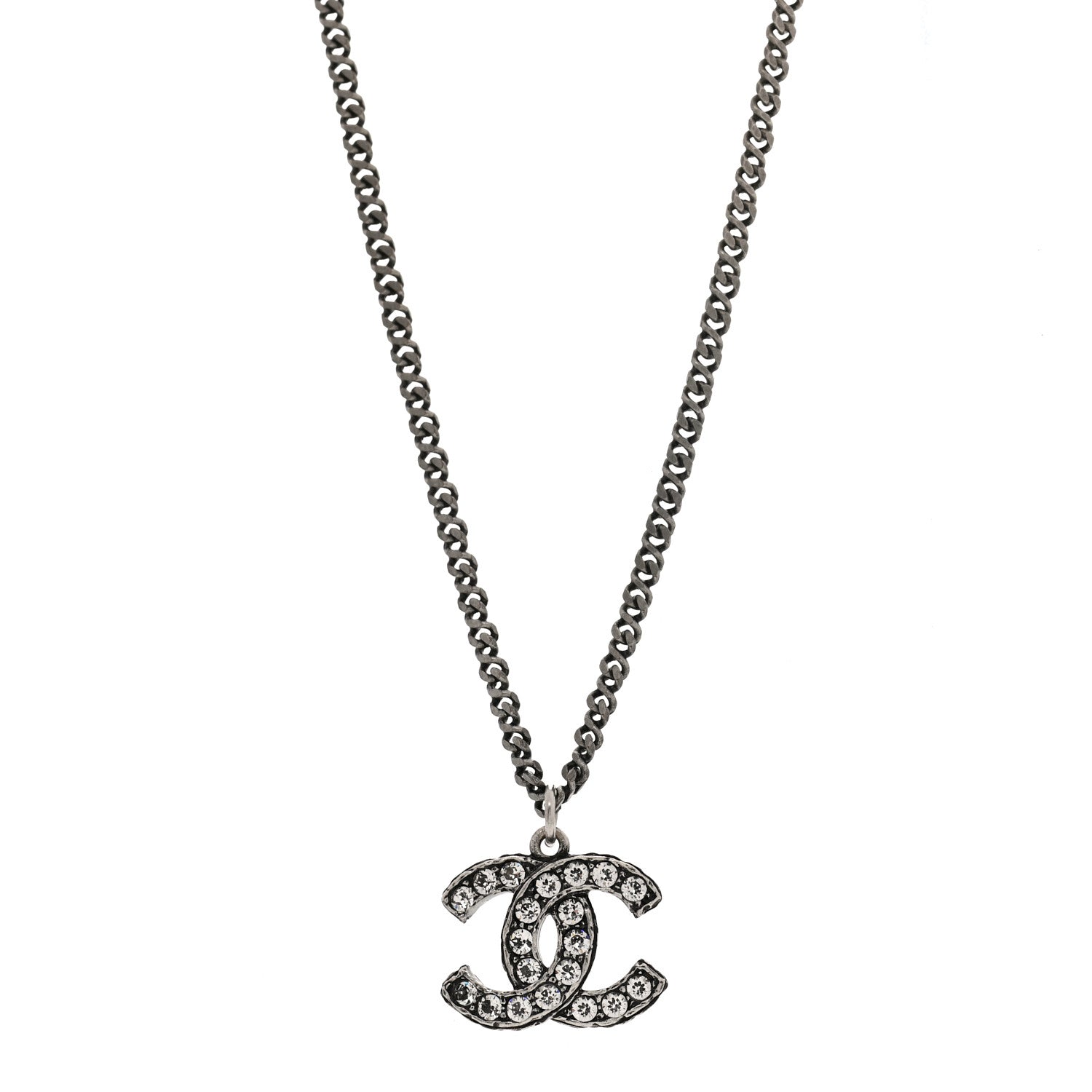 Chanel Pearl Crystal CC Pendant Necklace Silver 1 of 5