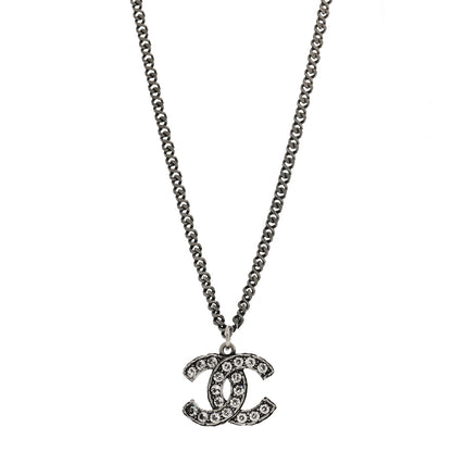 Chanel Pearl Crystal CC Pendant Necklace Silver 1 of 5