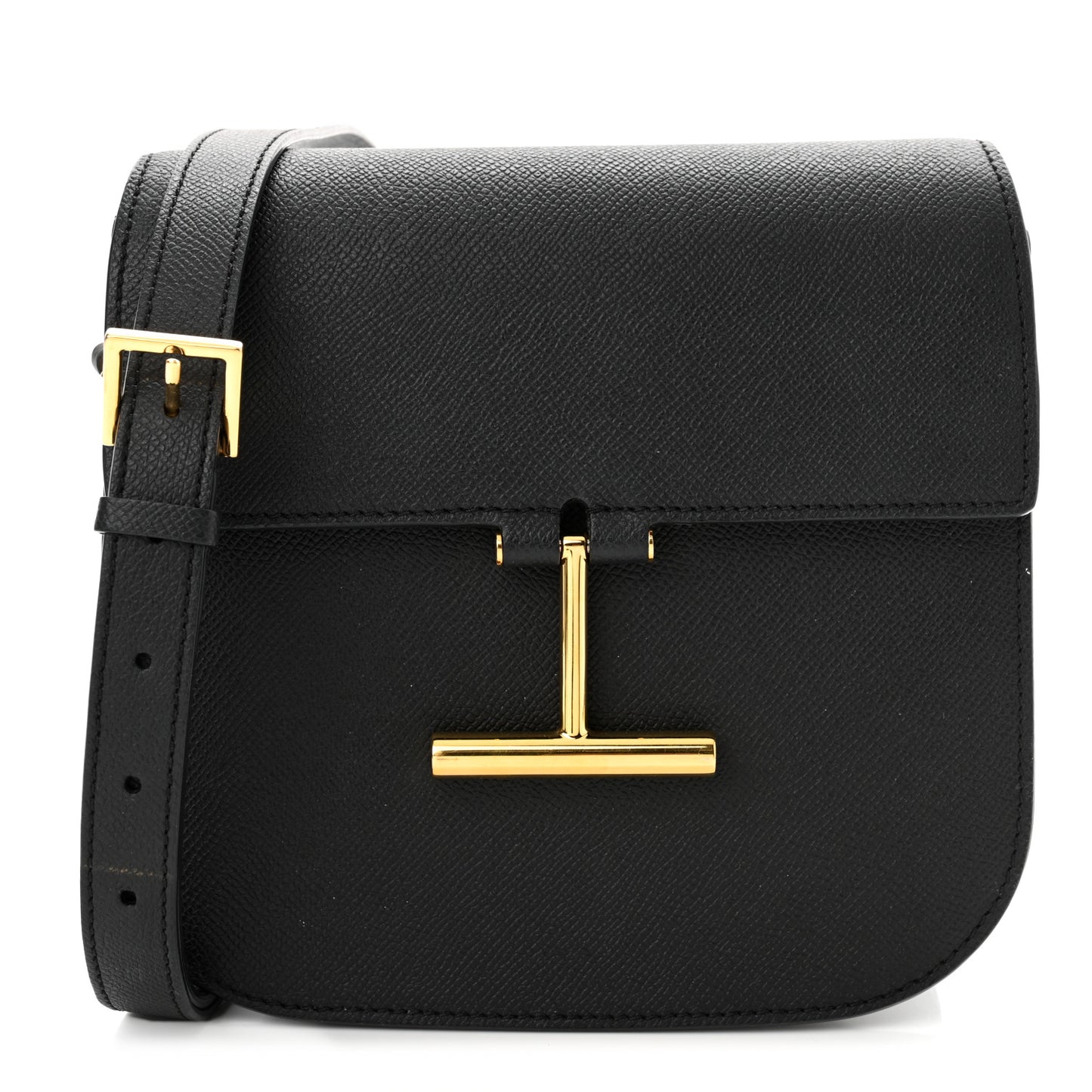 Grained Calfskin Mini T Clasp Tara Crossbody Bag Black