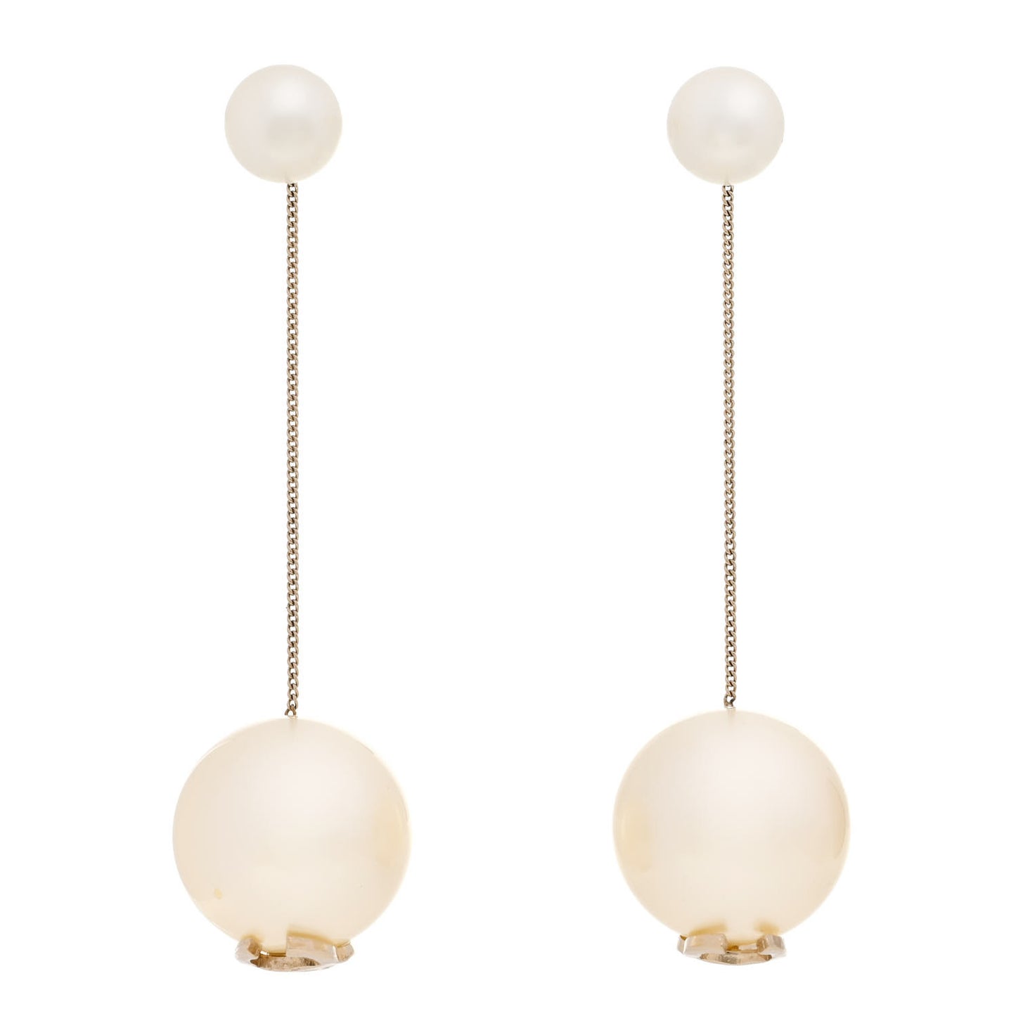 Pearl CC Chain Drop Earrings Gold