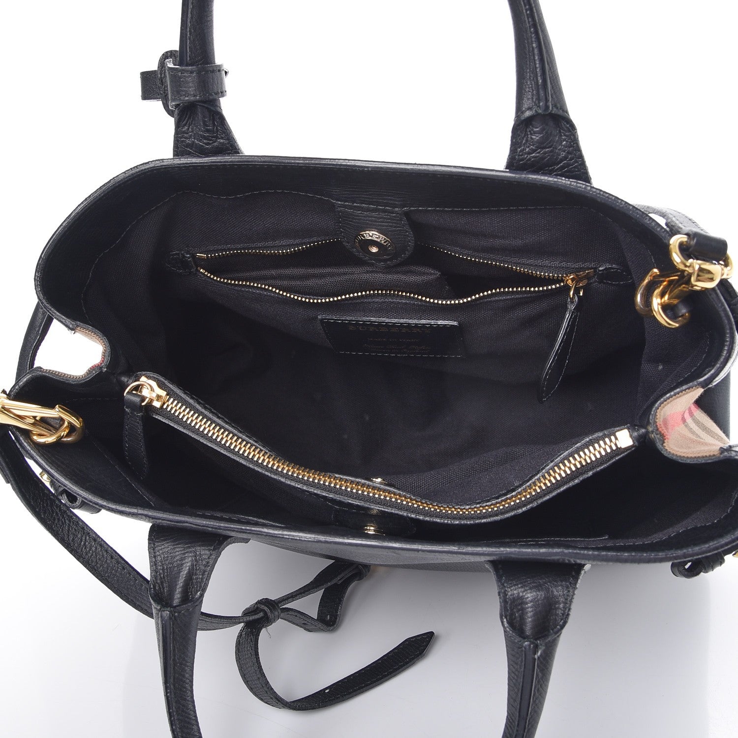 Burberry Calfskin House Check Medium Banner Tote Black 3 of 14