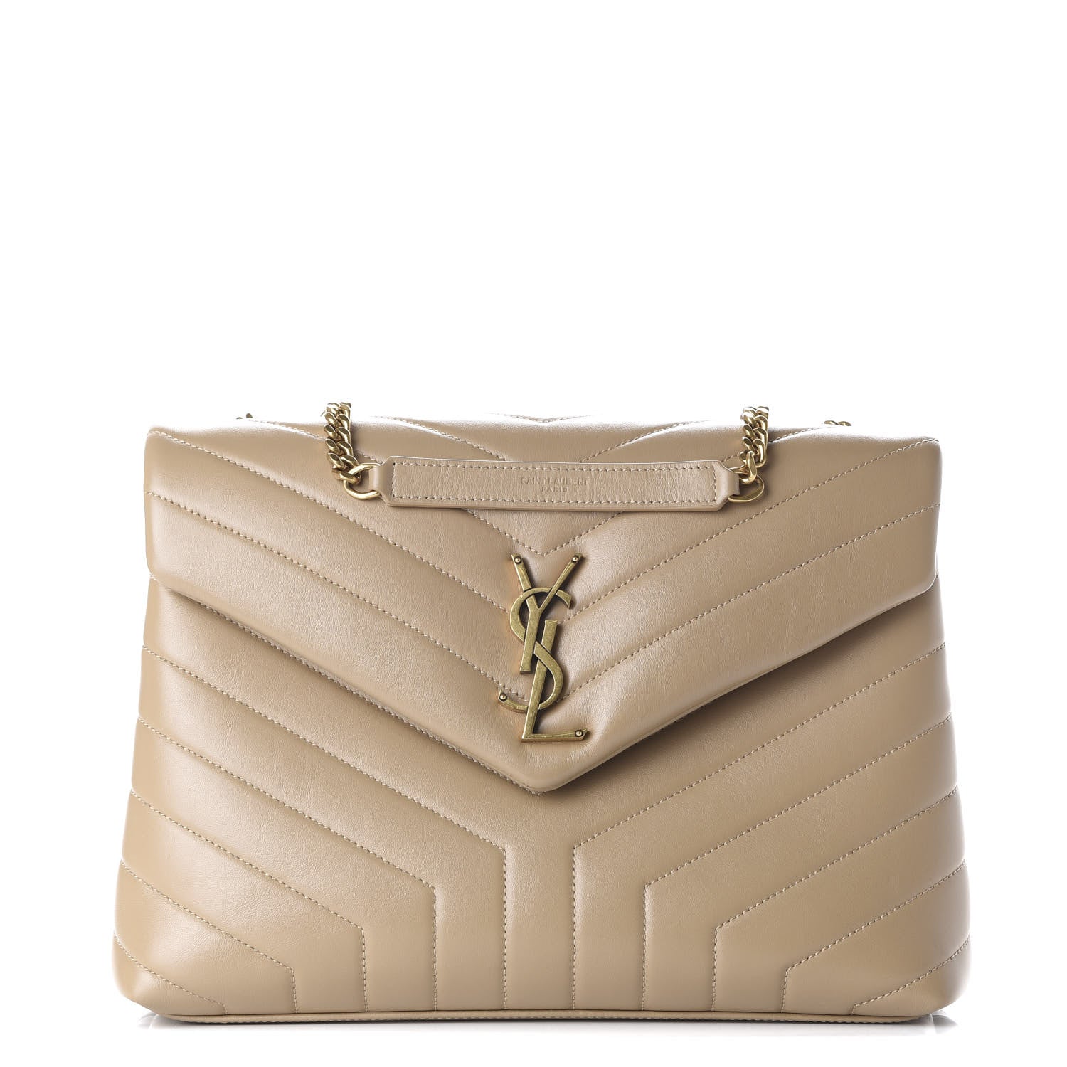 Saint Laurent Calfskin Y Quilted Monogram Medium Loulou Chain Satchel Nude Powder 1 of 9