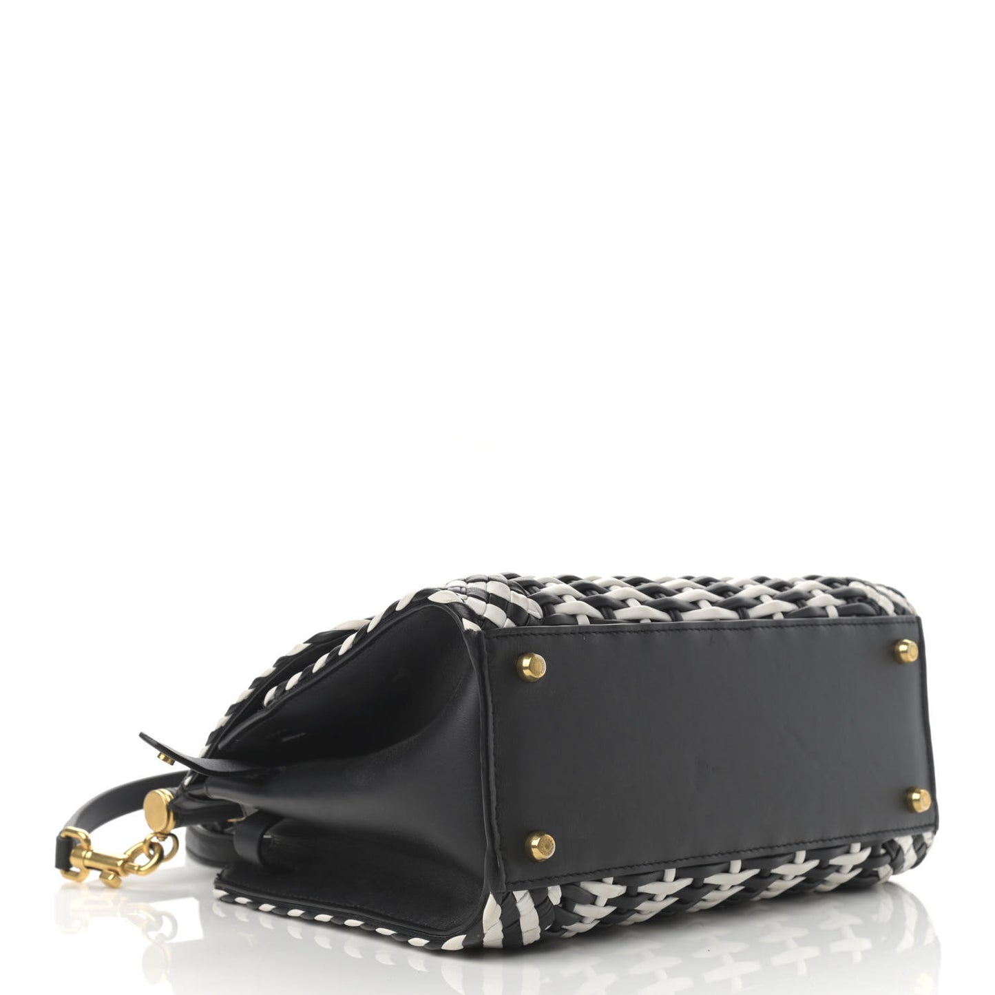 Calfskin Woven Medium Sicily 58 Satchel Black White