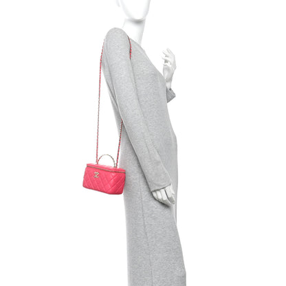 Chanel Lambskin Quilted Baguette Crystal Top Handle Vanity Case With Chain Fuchsia 2 of 12