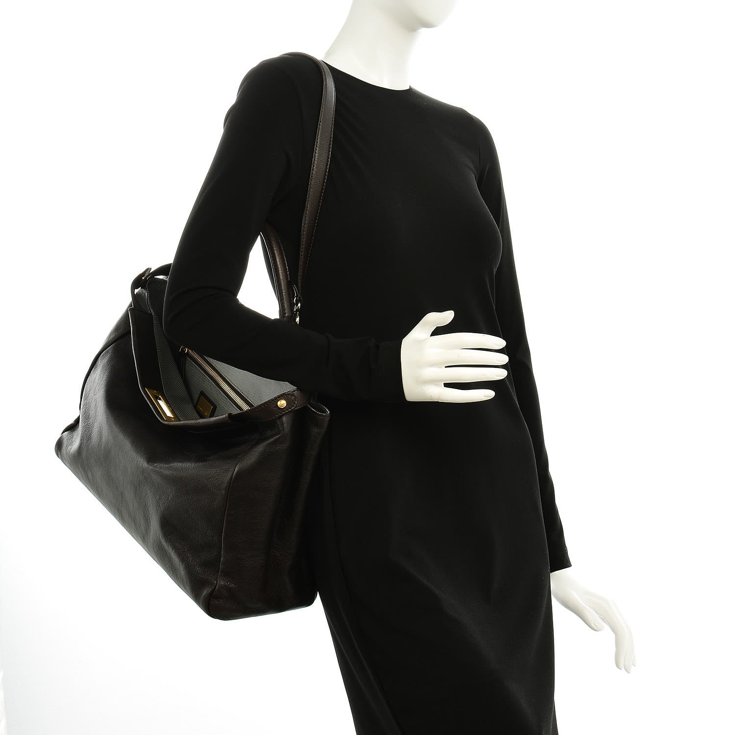 Fendi Goatskin Large Peekaboo Iconic Satchel Moro Grigio 2 of 7