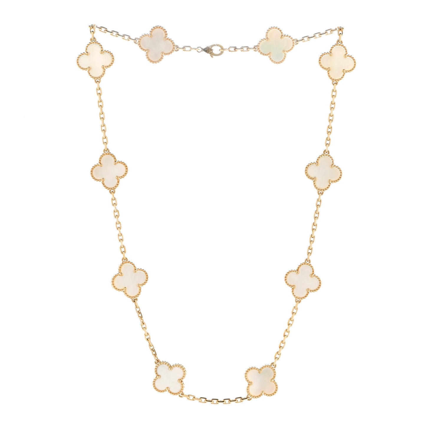 18K Yellow Gold Mother of Pearl 10 Motifs Vintage Alhambra Necklace