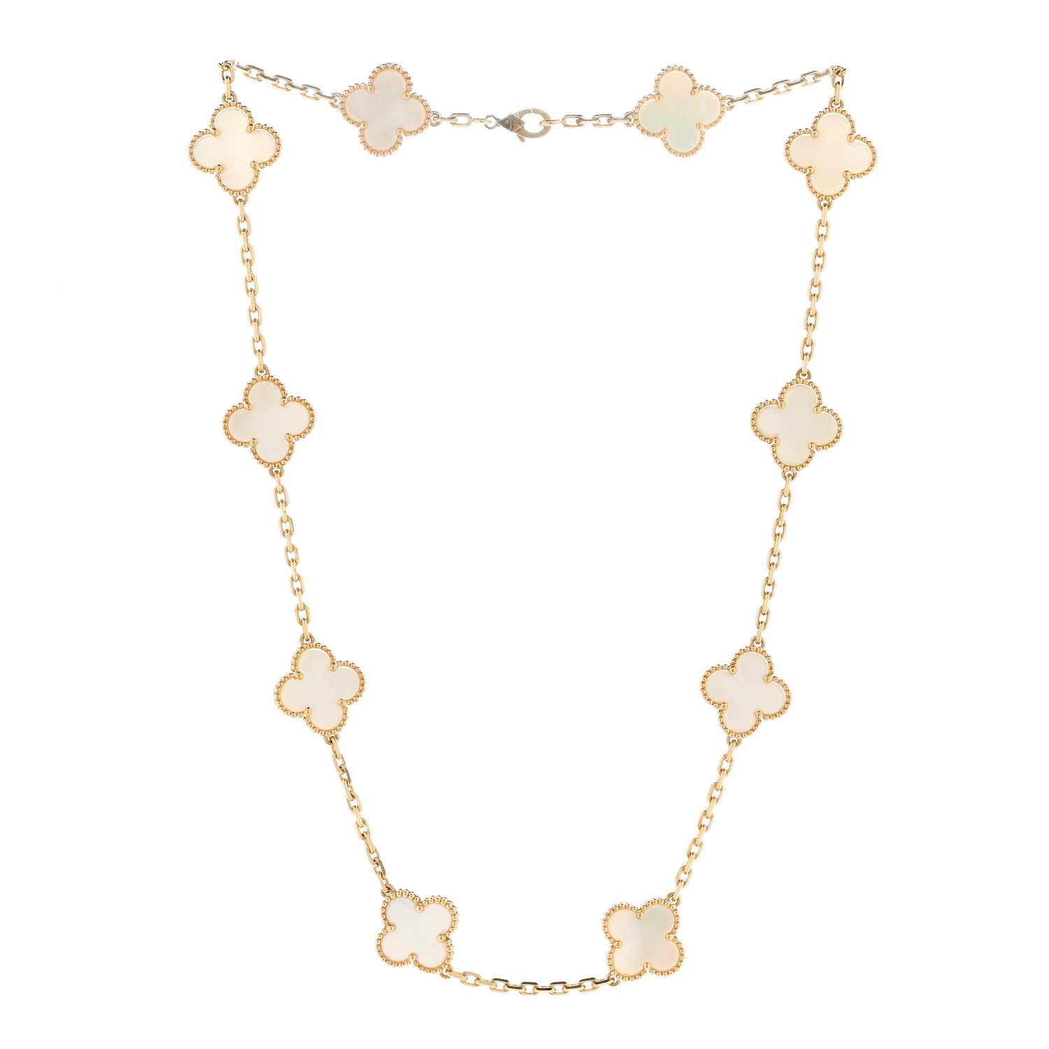 Van Cleef & Arpels 18K Yellow Gold Mother of Pearl 10 Motifs Vintage Alhambra Necklace 3 of 5