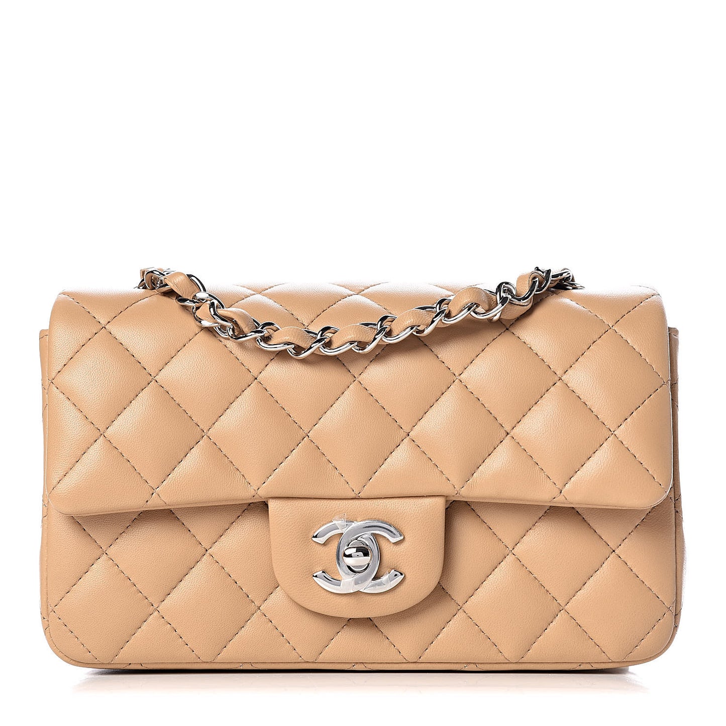 Lambskin Quilted Mini Rectangular Flap Beige