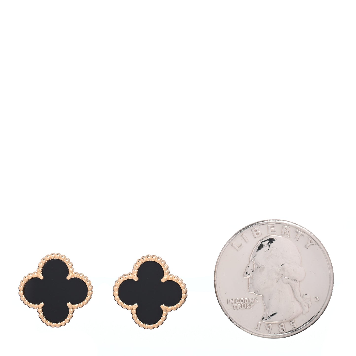 18K Yellow Gold Black Onyx Vintage Alhambra Earrings