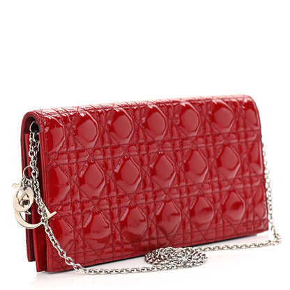 Christian Dior Patent Cannage Rendezvous Chain Wallet Red 3 of 11