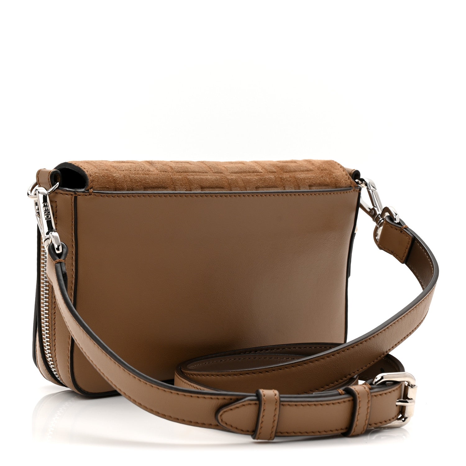 Fendi Vitello Grace Suede FF 1974 Embossed Mini Expandable Flap Bag Sand Sughero 3 of 11