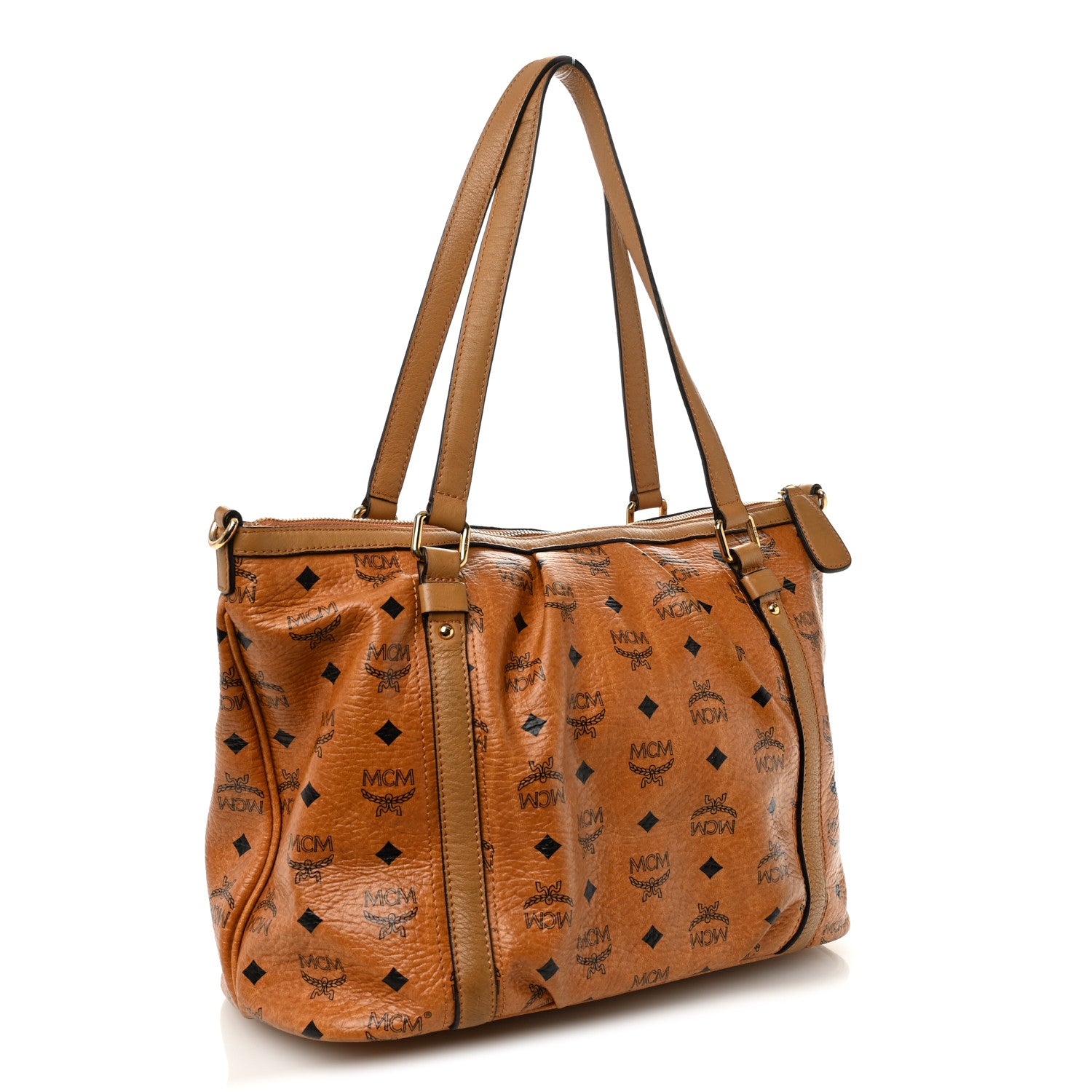 MCM Visetos Medium Essentials Shopper Tote Cognac 3 of 11